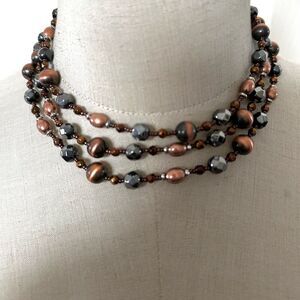 Lane Bryant copper tone and grey long beaded necklace